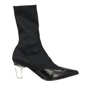 Giorgio Armani Leather and Stretch Textile Ankle Boots with Clear Heels